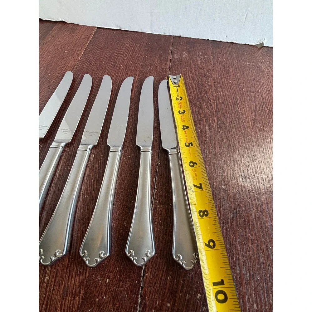 Reed & Barton Ashland Matte Stainless Steel Dinner Knives Set of 6 Scroll Design
